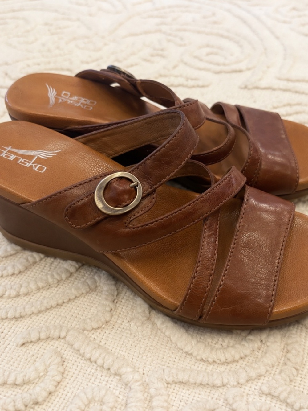 Dansko Brown Leather Wedge Slide Sandals Women’s EU 38 US 7.5–8 Comfort Casual